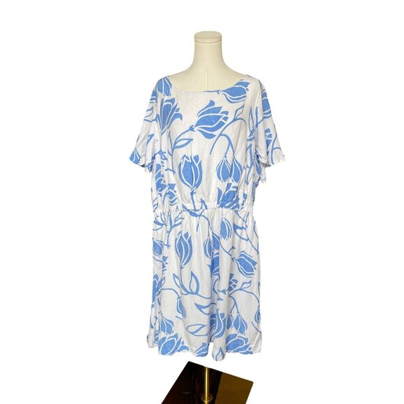 Lane Bryant Floral Midi Linen Summer Dress Size 24 White Blue Tropical Hawaiian - Picture 3 of 11